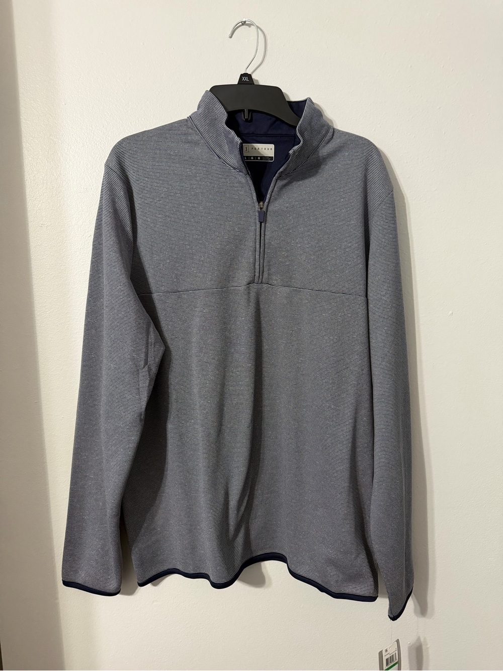 Men’s PGA Tour Quarter Zip Pullover L New W/ Tags Navy blue Striped Golf Shirt